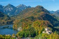 aerial view of Alpsee with Hohenschwangau castle, Bavaria Royalty Free Stock Photo