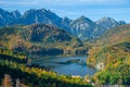 aerial view of Alpsee with Hohenschwangau castle, Bavaria Royalty Free Stock Photo