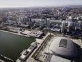 Aerial view of the Altice Arena stadium and conference center in Lisbon financial district of Oriente in Portugal near the Vasco