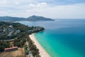 Aerial view of amazing beach with people relax on the beach sea, Beautiful Surin beach Phuket Thailand, Amazing sea beach sand