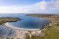 Aerial view on amazing Dog`s bay beach near Roundstone town in county Galway, Sandy dunes and beach and blue turquoise color wate Royalty Free Stock Photo