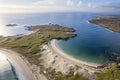 Aerial view on amazing Dog`s bay beach near Roundstone town in county Galway, Sandy dunes and beach and blue turquoise color wate Royalty Free Stock Photo