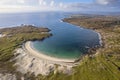 Aerial view on amazing Dog`s bay beach near Roundstone town in county Galway, Sandy dunes and beach and blue turquoise color wate Royalty Free Stock Photo