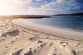 Aerial view on amazing Dog`s bay beach near Roundstone town in county Galway, Sandy dunes and beach and blue turquoise color wate Royalty Free Stock Photo