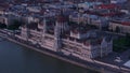 Aerial view of amazing Hungarian parliament building. Historic landmark very popular with tourist. Orszaghaz on