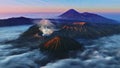 Aerial view of Amazing Mount Bromo volcano during sunrise sky,Beautiful Mountains Penanjakan in Bromo