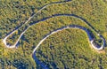 Amazing road curves in the forest mountain Scenic view of Sharp curve road by drone