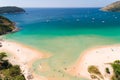 Aerial view Amazing sandy beach and small waves Beautiful tropical sea in the morning summer season image by Aerial view drone Royalty Free Stock Photo