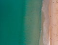 Aerial view Amazing sandy beach and small waves, Beautiful tropical sea in the morning summer season, image by Aerial view drone Royalty Free Stock Photo