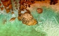 Aerial view of amazing Seychelles Beach. Downward drone viewpoint Royalty Free Stock Photo