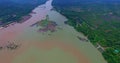 Aerial view amazing two colors in two rivers at three junctions in Khong Chiam Ubon Ratchathani Thailand