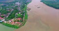 Aerial view amazing two colors in two rivers at three junctions in Khong Chiam Ubon Ratchathani Thailand