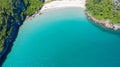 Aerial view amazing white sandy beach with turquoise water in tr Royalty Free Stock Photo