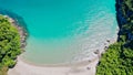 Aerial view amazing white sandy beach with turquoise water in tr Royalty Free Stock Photo