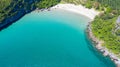 Aerial view amazing white sandy beach with turquoise water in tr Royalty Free Stock Photo