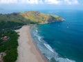 Aerial view of an amazing white sandy beach with turquoise water in tropical country Royalty Free Stock Photo