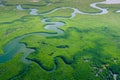 Aerial view of Amazon rainforest in Brazil, South America. Green forest. Bird`s-eye view