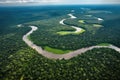 aerial view of the amazonas, with dense forest and winding rivers