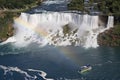 Aerial view of American and Bridal Veil Falls including maid of the Mist boat sailing on Niagara River Royalty Free Stock Photo