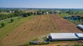 Amish Farm Harvest Rolled Crops ready for Storage on a Sunny Day as Seen by a Drone