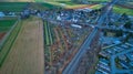 Aerial View of an Amish Mud Sale with Lots of Buggies and Farm Equipment Royalty Free Stock Photo