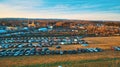 Aerial View of an Amish Mud Sale with Lots of Buggies and Farm Equipment Royalty Free Stock Photo