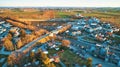 Aerial View of an Amish Mud Sale with Lots of Buggies and Farm Equipment Royalty Free Stock Photo