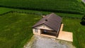 Aerial View of an Amish One Room School House, in the Middle of a Corn Field, With a Baseball Field Royalty Free Stock Photo
