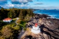 Aerial view of the Amphitrite Point Lighthouse, Ucluelet in Canada Royalty Free Stock Photo