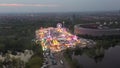 Fair in Nurnberg, Germany. Aerial View, Amusement Park, Top View Evening