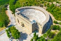 Aerial view of the ancient Aspendos amphitheater near Side town