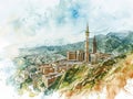 Aerial View of Ancient City of Makkah from Mountaintop AI Generated