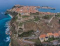 Aerial view of the ancient fortress in Portoferraio on Elba island, Italy. Stone Forte Falcone