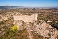 Aerial view of ancient ruins of Poza de la Sal castle in Burgos, Castile and Leon, Spain. Royalty Free Stock Photo