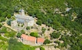 Aerial view of ancient Serrabone Priory in summer, France Royalty Free Stock Photo