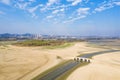 Aerial view of ancient stone bridge in hukou