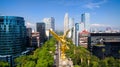 Aerial view of the angel statue and the city buildings in Mexico