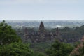 Aerial view of Angkor Wat. View from above of popular tourist attraction ancient buddhist temple in Siem Reap, Cambodia Royalty Free Stock Photo