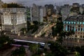 Aerial view of Anhangabau Valley, Tea Viaduct and city hall at evening i