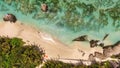 Aerial view of Anse Source Argent Beach in La Digue Seychelles Islands Africa