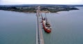 aerial view of the Apache pipe laying vessel at Crib Point.