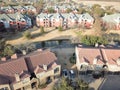 Aerial view apartment complex near canal in Irving, Texas, USA