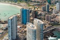 Aerial view of apartment buildings at La Peninsula and Cavancha Beach at the port city of Iquique