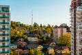 Aerial view of Sochi in light of setting sun, Russia Royalty Free Stock Photo