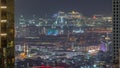 Aerial view of apartment houses and villas in Dubai city near downtown night timelapse. Royalty Free Stock Photo