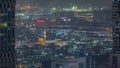 Aerial view of apartment houses and villas in Dubai city night timelapse, United Arab Emirates Royalty Free Stock Photo