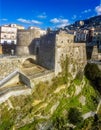 Aerial view of the Aragonese castle, Murat, Calabria, tourism Italy. Panoramic view of the small town of Pizzo Calabro. Italy