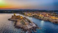 Aerial view of Aragonese Fortress at sunset, Le Castella - Italy Royalty Free Stock Photo