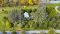 Aerial View of a Arboretum Gazebo Surrounded by Trees and Shrubs on an Autumn Day Royalty Free Stock Photo