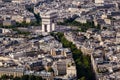Aerial View on Arch de Triumph from the Eiffel Tower, Paris Royalty Free Stock Photo